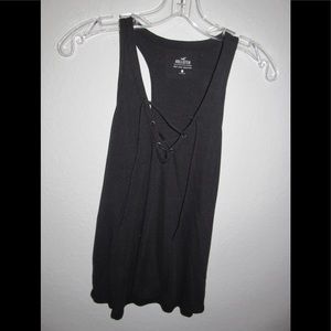 Black Lace Up V Neck Tank
